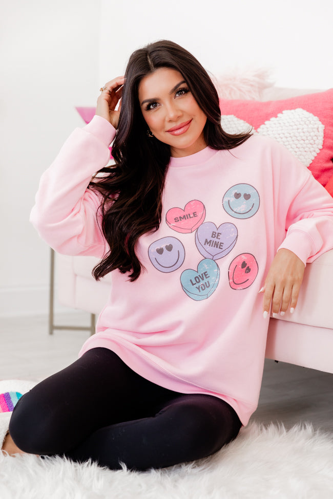 Candy Hearts Light Pink Oversized Graphic Sweatshirt Cheap Sale Finishline