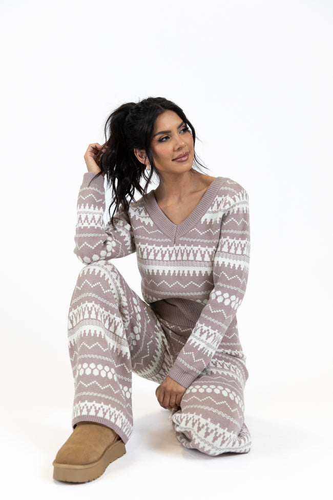 Full Of Charm Mocha and Ivory Fair Isle Lounge Set Sale Great Deals