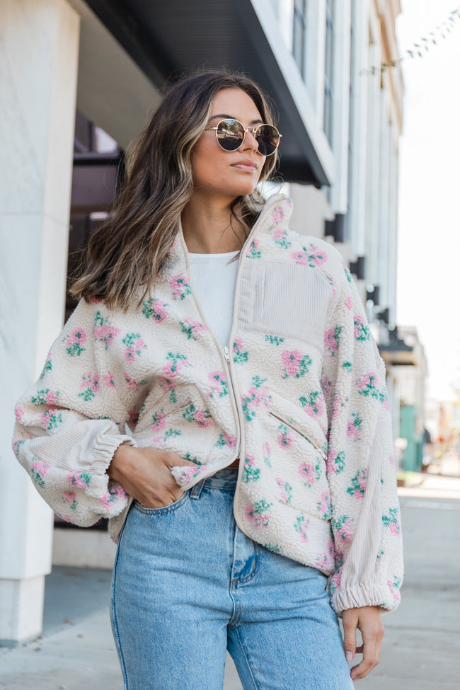 Making Plans Pink Floral Sherpa Jacket Buy Cheap Wholesale Pice