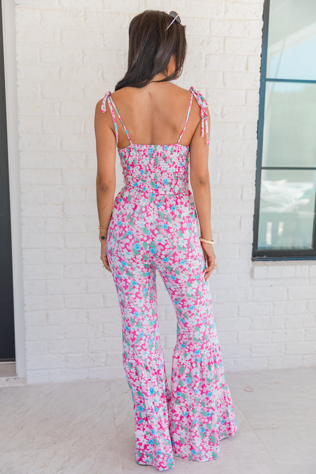 Aware of This Pink Floral Flare Leg Jumpsuit FINAL SALE Clearance Extremely