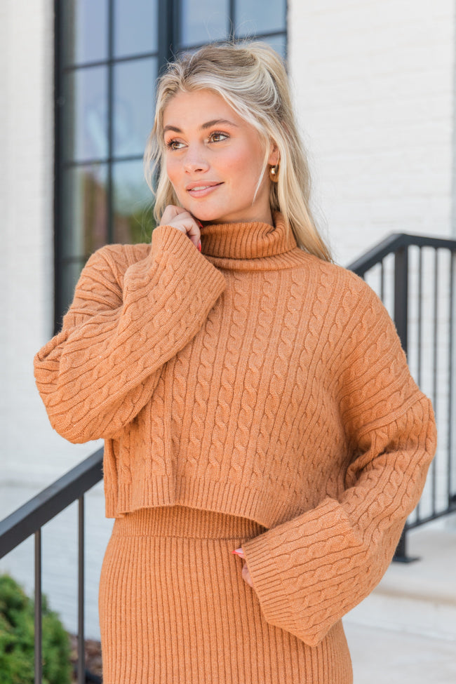 Know The Ropes Camel Cable Knit Sweater Skirt Set FINAL SALE Best Place To Buy Online