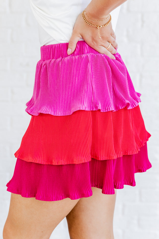 See You At Sunset Pink Colorblock Plisse Tiered Skirt FINAL SALE Free Shipping Online