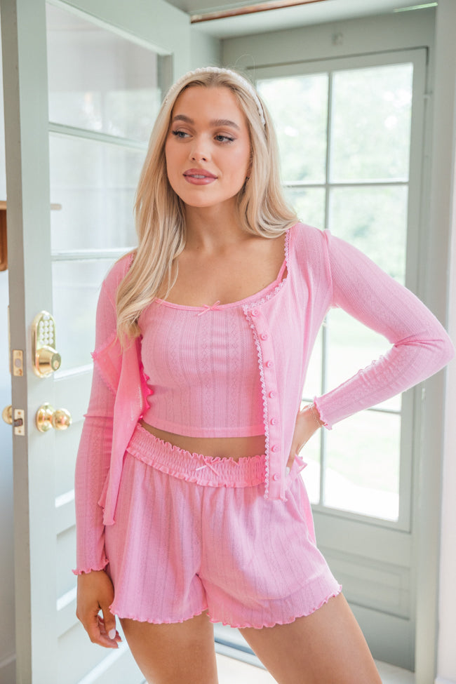 At This Time Pink Pointelle Lounge Cami and Cardigan Buy Cheap How Much