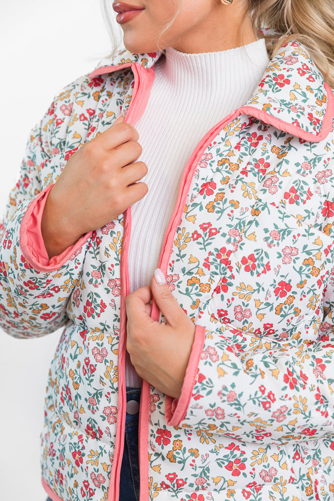 Field Of Florals Ivory and Pink Multi Quilted Floral Jacket Buy Cheap Largest Supplier