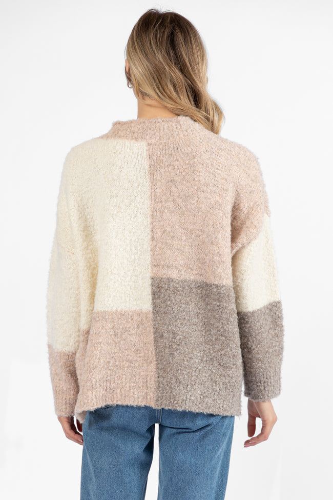 All On You Beige Multi Fuzzy Colorblock Mock Neck Sweater Cheap With Mastercard