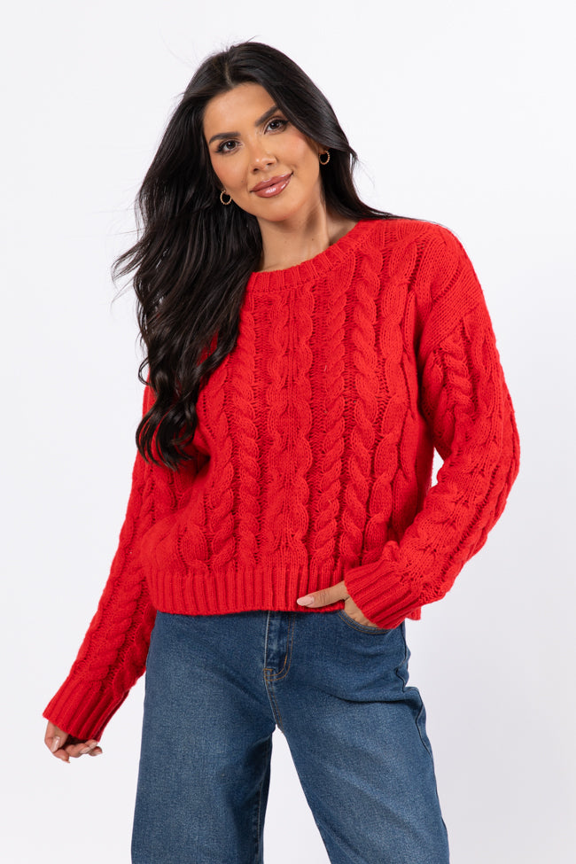 A Cozy Place Red Cable Knit Crew Neck Sweater Visit