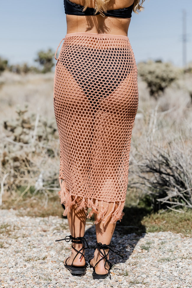 Young Wild And Free Copper Crochet Midi Skirt With Fringe Hem FINAL SALE Get To Buy For Sale