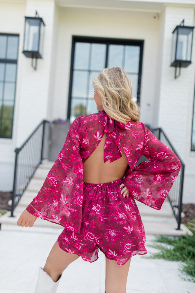 Give Me The Rundown Red Backless Mock Neck Printed Romper FINAL SALE Perfect For Sale