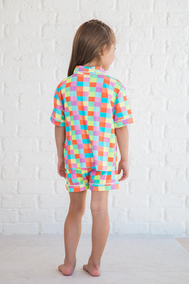 Kid's Good To Get Away In Glamour On The Grid Pajama Set