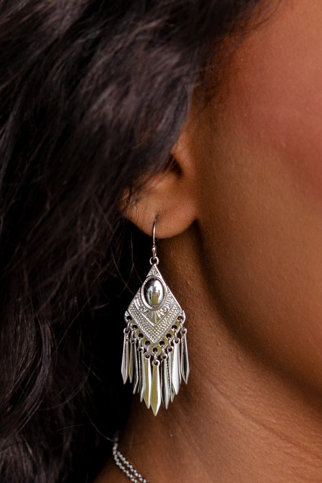 Silver Fringe Metal Earrings Sast