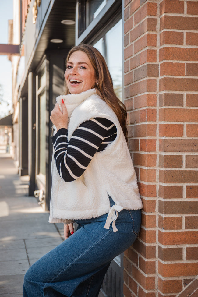 Feel It All White Oversized Sherpa Vest Free Shipping Clearance