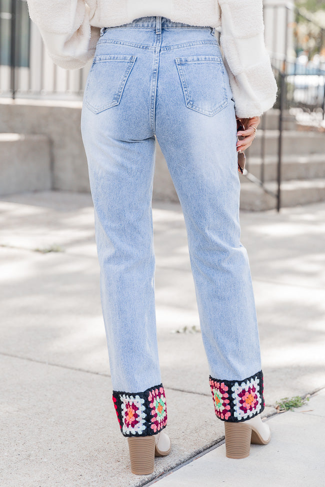 A Great Day Crochet Trim Straight Leg Jeans FINAL SALE Buy Cheap Low Shipping