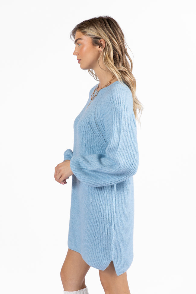 Sweet and Simple Sky Blue Crewneck Sweater Dress SALE Cheap Fake