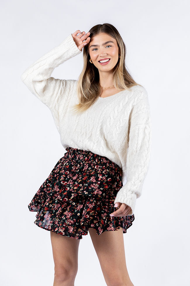 Breezy Black Floral Tiered Skort FINAL SALE Clearance Great Deals