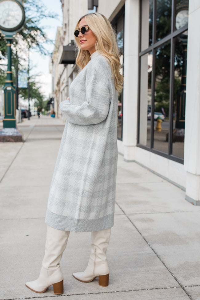 Be The First Grey Plaid Long Cardigan SALE Discount Wholesale