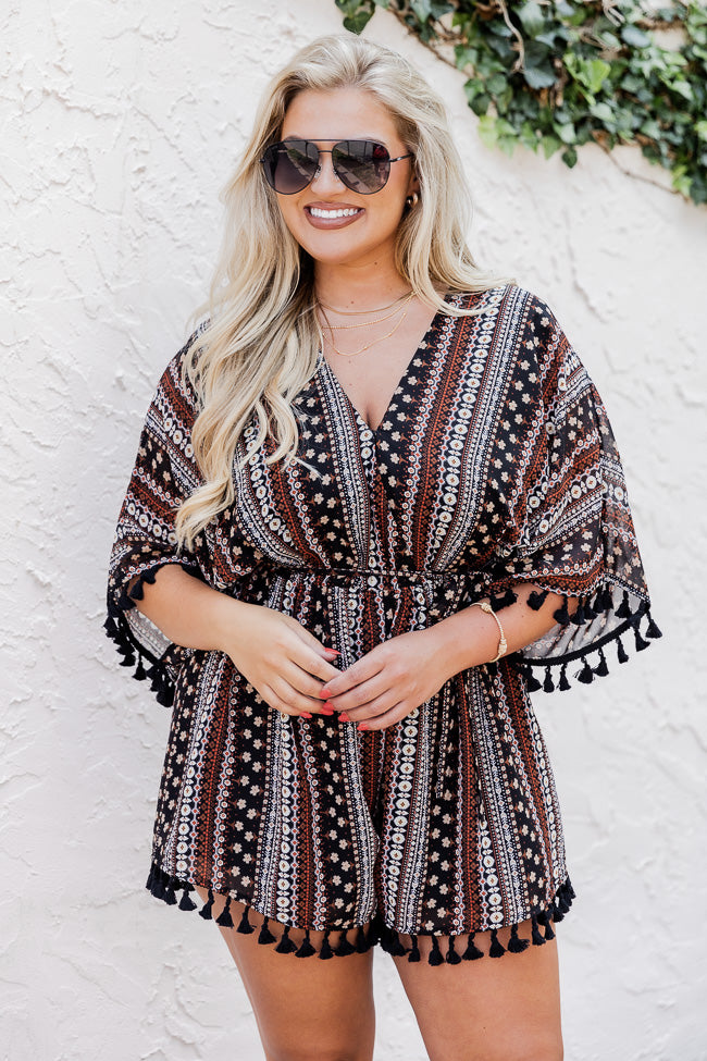 A Fair Deal Printed Tassel Romper FINAL SALE Clearance Largest Supplier