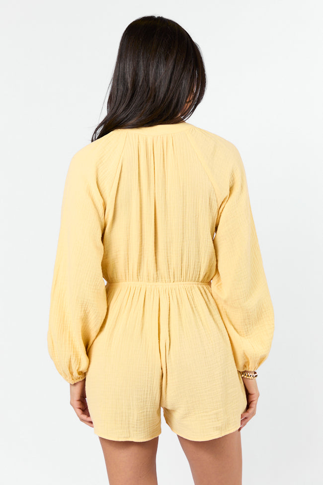 Endless Sunshine Yellow Tie Front Long Sleeve Romper 2025 New For Sale