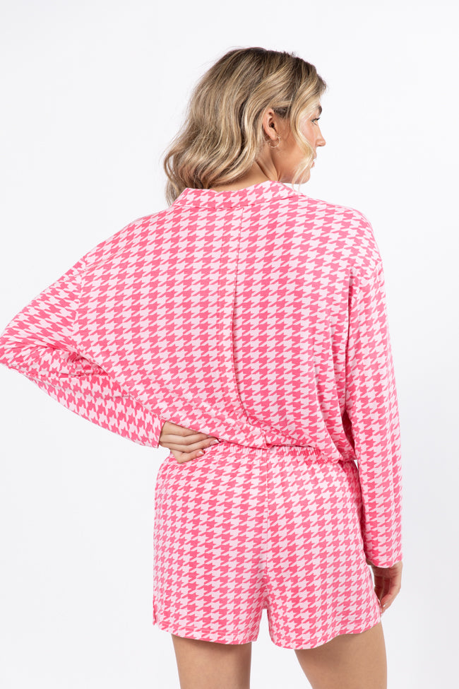 On A Cloud In Pink Houndstooth Pajama Set FINAL SALE Perfect Cheap Pice