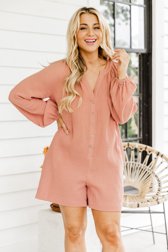 Love Your Destiny Terracotta Long Sleeve Button Up Romper FINAL SALE Pay With Paypal Cheap Online