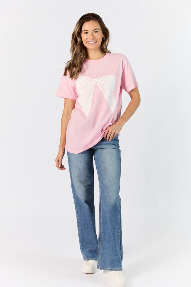 Vintage White Bow Light Pink Oversized Graphic Tee Limited Edition Sale Online