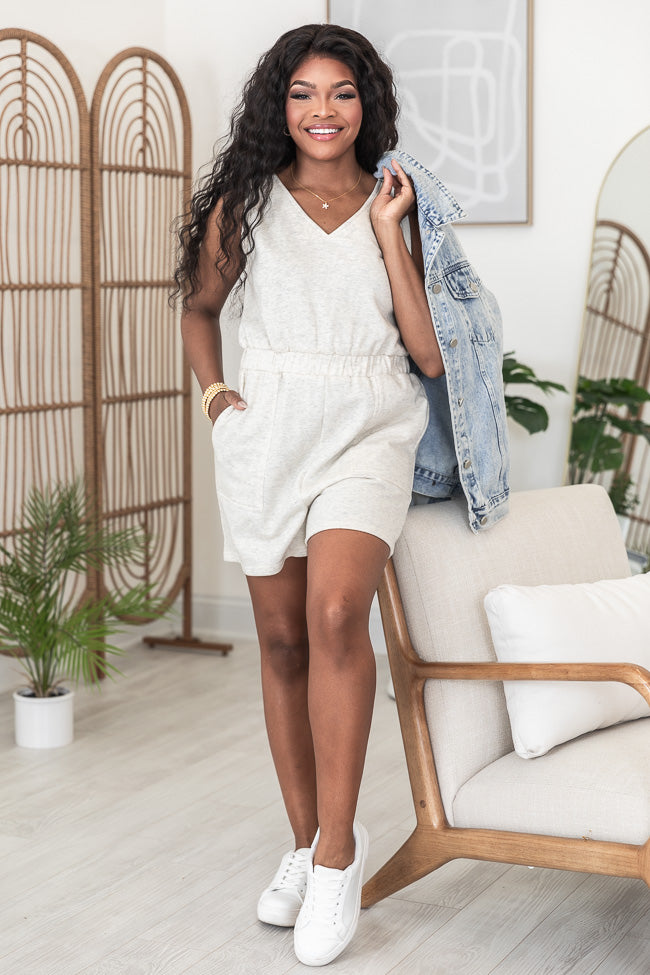 Just Pretend Grey V-neck Romper FINAL SALE Cheap Sale Perfect