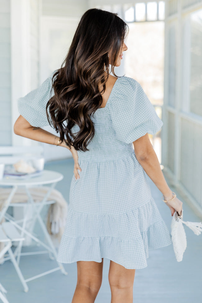 Down By The Shore Smocked Green Gingham Mini Dress For Nice