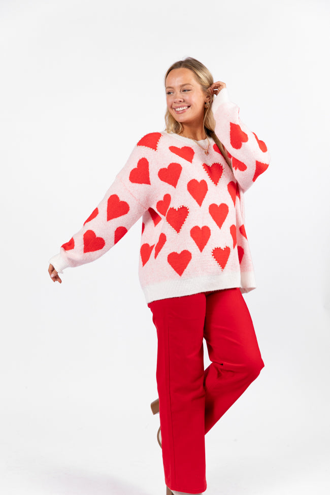 Falling For You Ivory and Red Oversized Pearl Embellished Heart Sweater FINAL SALE Free Shipping Fake