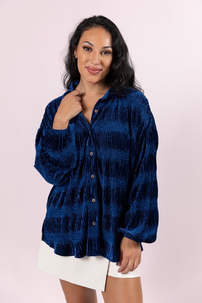 My Favorite Song Blue Velvet Button Front Shirt FINAL SALE Outlet Affordable