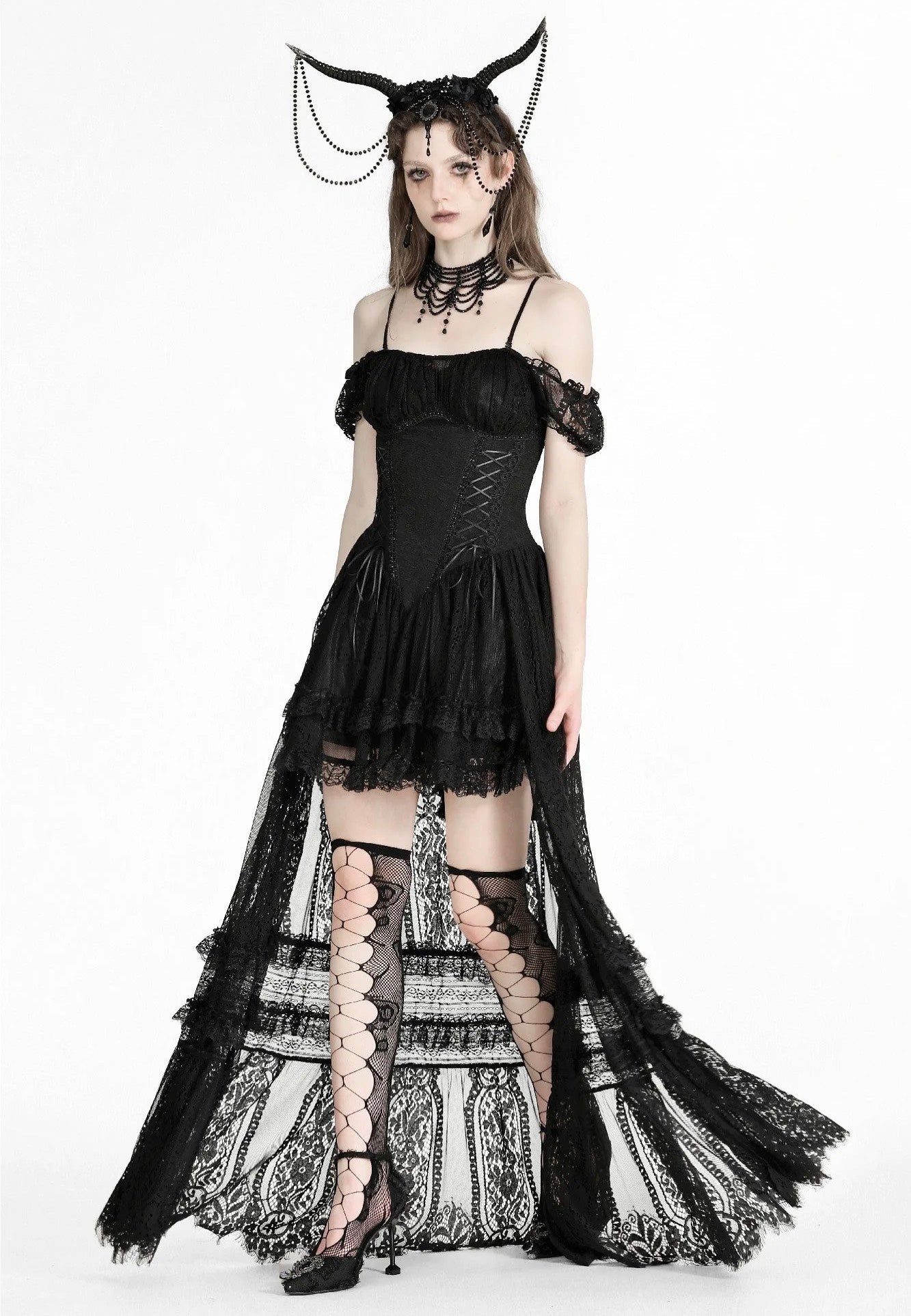 Dark In Love - Gothic Noble Romantic Lace Hi Low Black - Dress Store Cheap Online