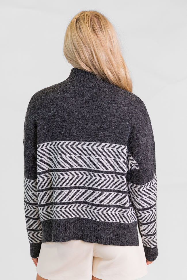 Back And Forth Charcoal Printed Mock Neck Sweater FINAL SALE Brand New Unisex Sale Online