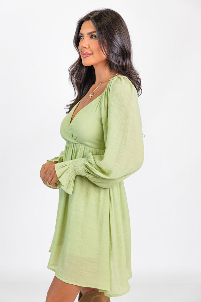 Just You Wait Green Surplice Neckline Mini Dress FINAL SALE Free Shipping Cheap