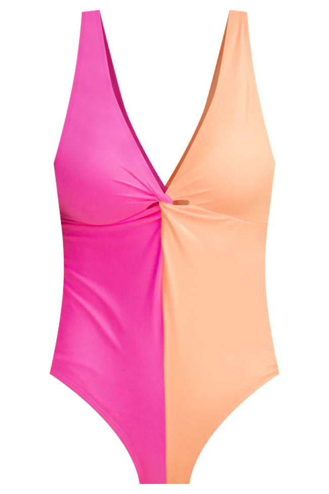 Girls Just Wanna Have Sun Orange/Pink Color Block One Piece Swimsuit FINAL SALE Buy Cheap Manchester Great Sale