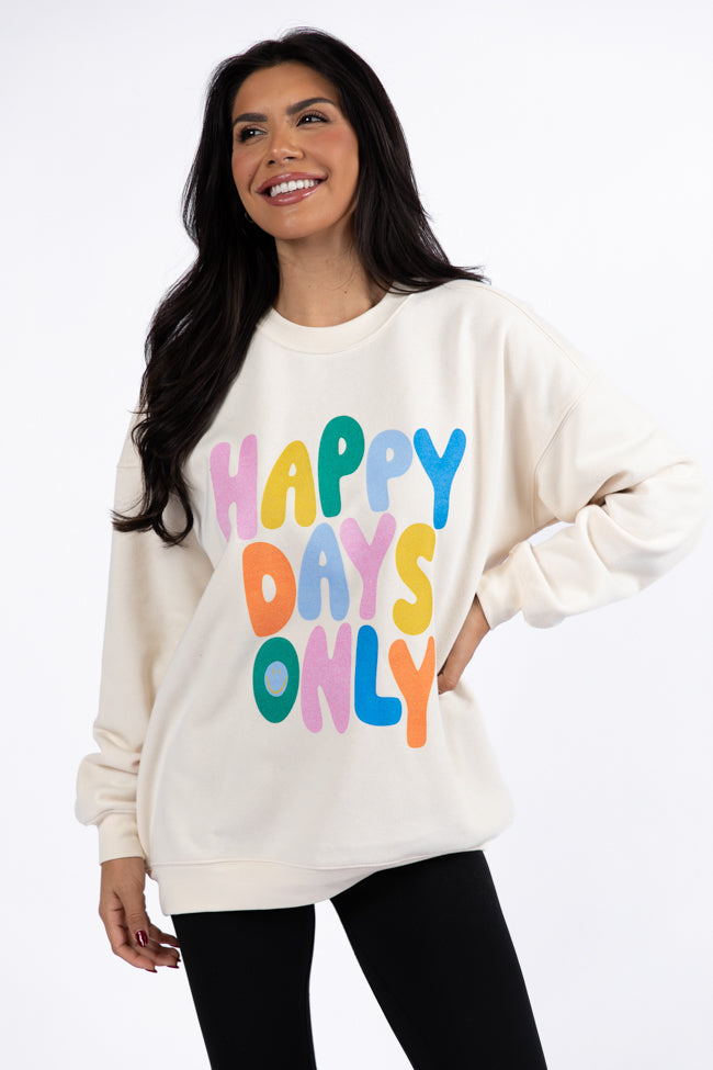 Happy Days Only Cream Oversized Graphic Sweatshirt Discount Pices