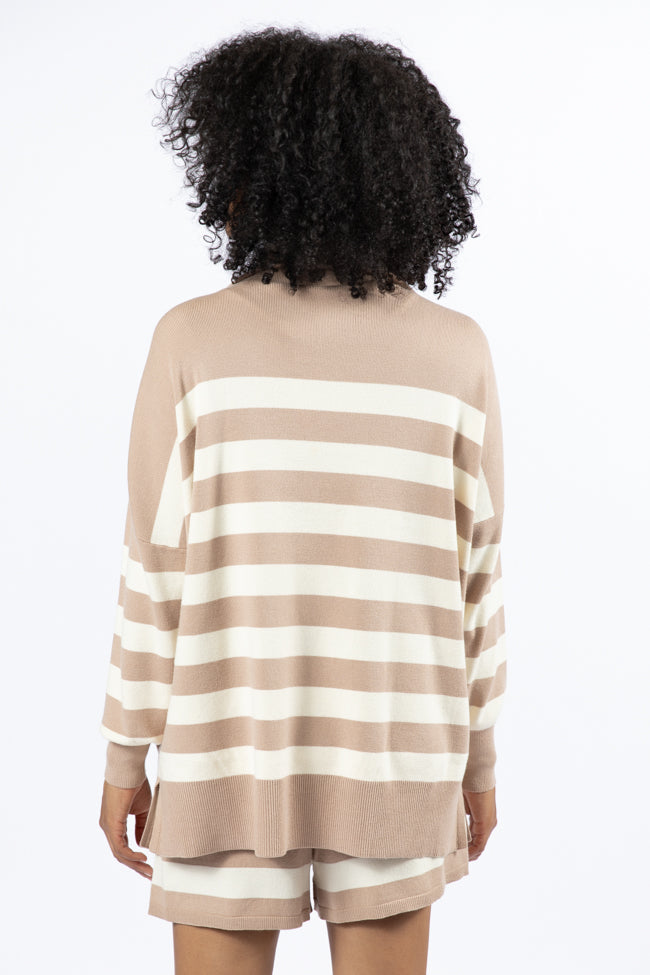 Pulling Heartstrings Taupe And Cream Striped Quarter Zip Pullover SALE Discount Exclusive