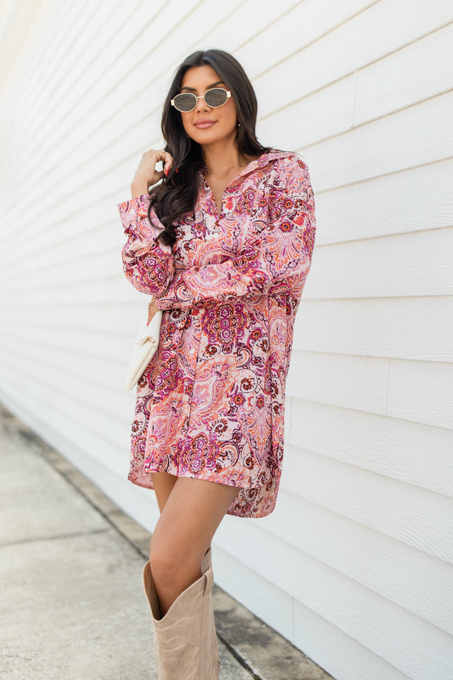 By The Way Multi Paisley Printed Shirt Dress FINAL SALE Cheap 100% Original