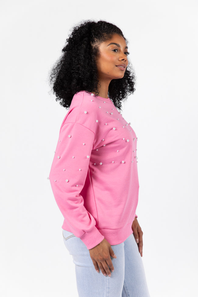 Always Us Pink Pearl Embellished Pullover FINAL SALE Cheap Sale 2025