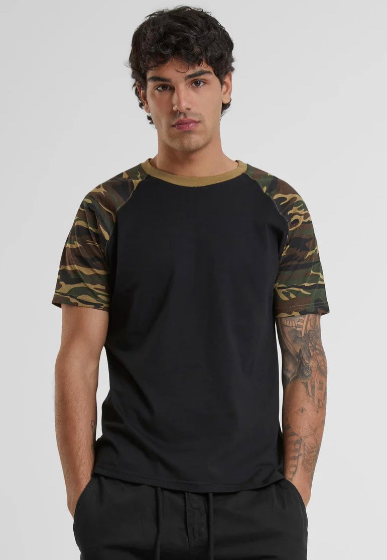 Urban Classics - Raglan Contrast Black/Woodcamo - T-Shirt Buy Cheap Official Site