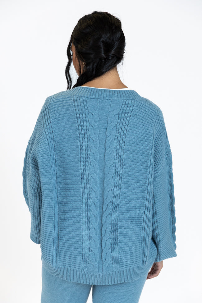 Real Karma Blue Cable Knit Cardigan SALE Get To Buy Sale Online