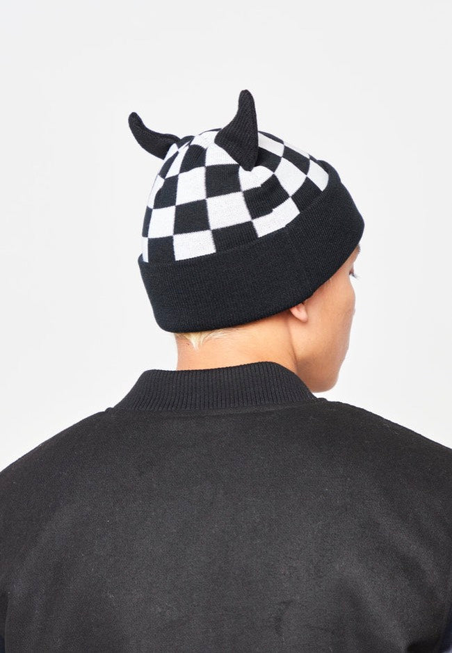 Broken Promises - Checkered Devil Horn Black/White - Beanie Discount Wiki