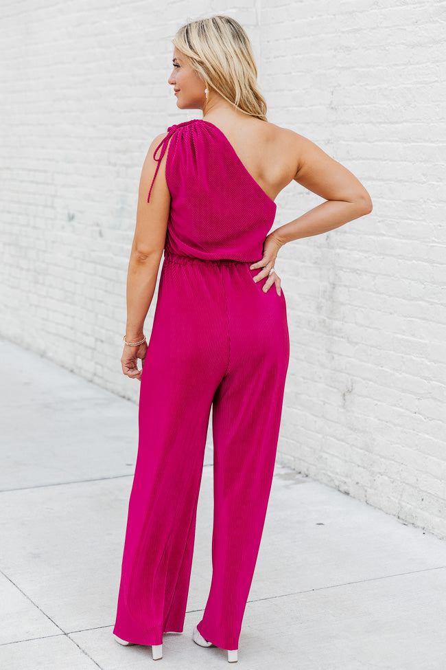 Believe Me Berry One Shoulder Plisse Jumpsuit FINAL SALE 2025 Sale Online