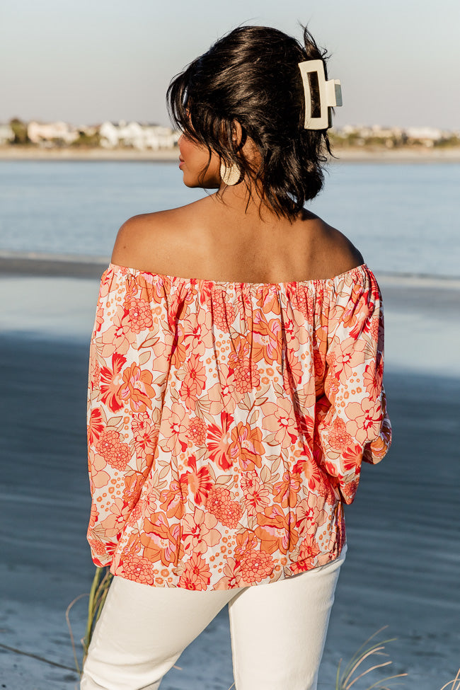 Going Public Off The Shoulder Blouse in Sarasota Red Floral Print FINAL SALE Very Cheap