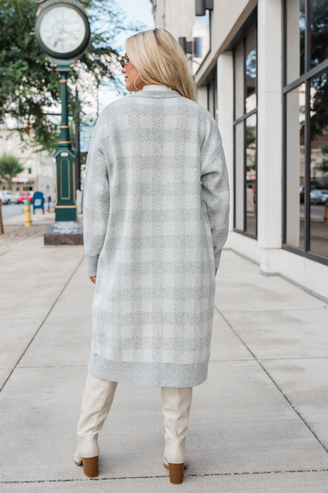 Be The First Grey Plaid Long Cardigan SALE Discount Wholesale