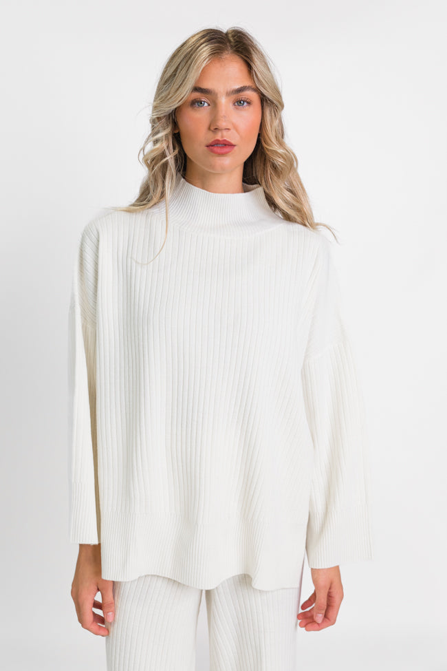 Good To Go Cream Mock Neck Ribbed Sweater Fashion Style Online