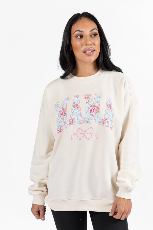 Mama Floral Bow Cream Oversized Graphic Sweatshirt Enjoy Online