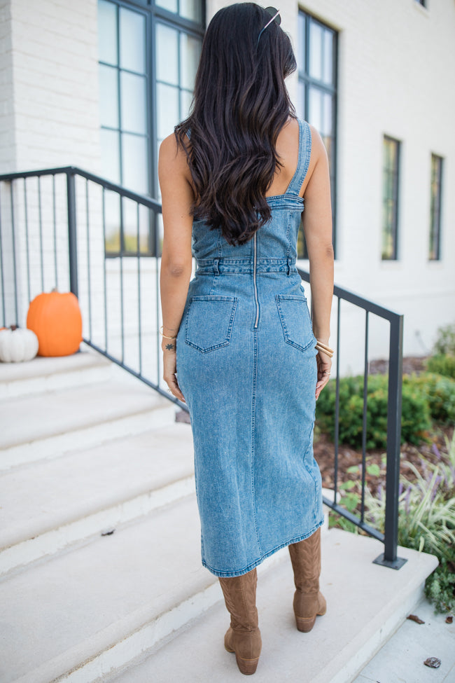 Dedicated To You Medium Wash Denim Midi Dress Good Selling Cheap Pice