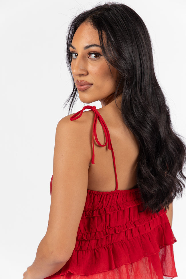 Promise To Another Red Rosette Tie Sleeve Tank FINAL SALE Free Shipping For Sale