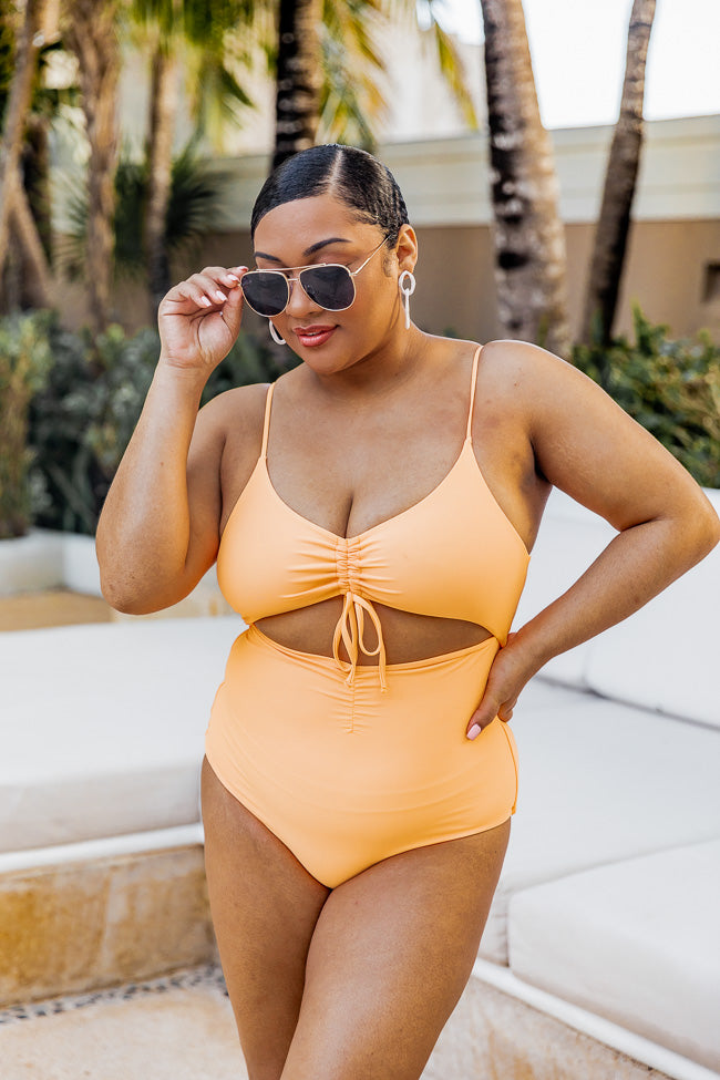 All Inclusive Resort Orange Cinched Cutout One Piece Swimsuit FINAL SALE Sale Tumblr