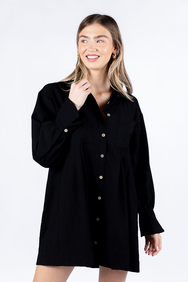 Write This Down Black Button Up Shirt Dress Looking For Sale Online