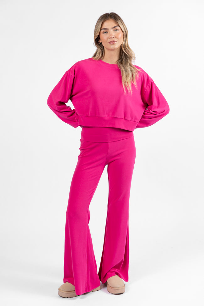 In A Dream Pink Foldover Band Super Soft Flare Pants Discount Release Dates