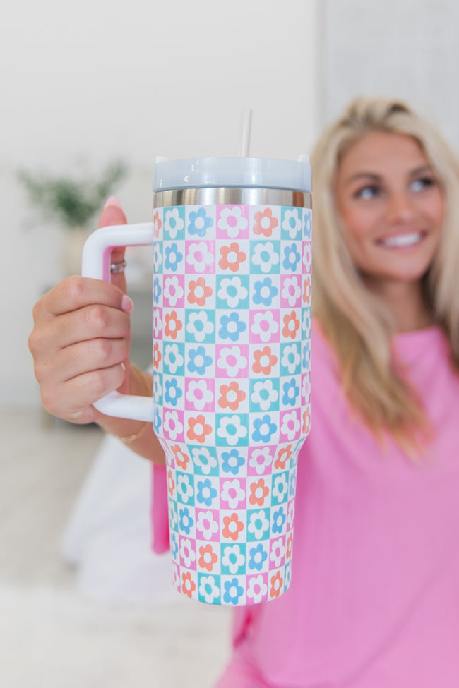 Sippin' Pretty In Meadow Mosaic 40 oz Drink Tumbler With Lid And Straw FINAL SALE